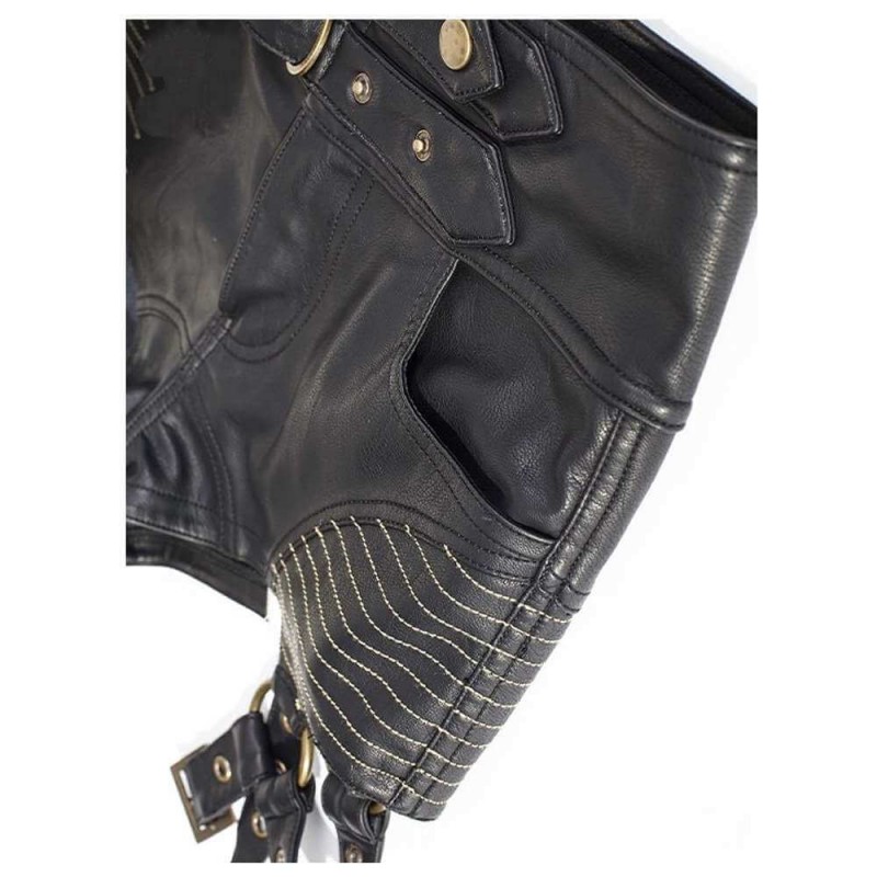 Women's Black Steampunk High Waist Shorts Leather Blitzkrieg Short Pants